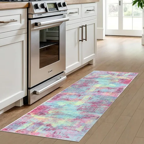Miniatura 21 de IOHOUZE Alfombra abstracta lavable de 3 x 12 pies para pasillos, antideslizante para cocina, camino de entrada de lana sintética para interiores