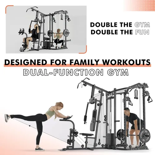 Miniatura 2 de GMWD SmithΔ Machine - Jaula de potencia, sistema multifunción de gimnasio en casa con sistema cruzado de cables, estación de entrenamiento de doble