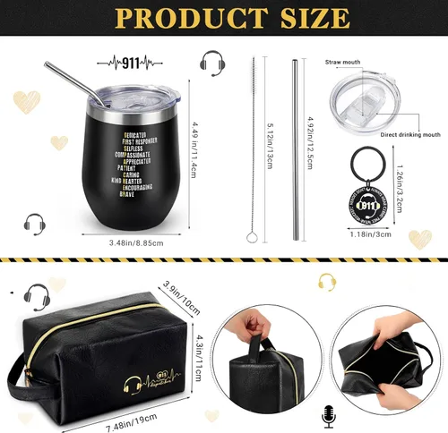 Miniatura 2 de Dandat Juego de 3 artículos de aseo de cuero, regalo de agradecimiento para hombres, vaso de acero inoxidable de 12 onzas con llavero para compañero