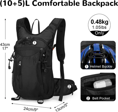 Miniatura 2 de Mochila de ciclismo de 15L con hebilla para casco para hombres y mujeres, pequeña, impermeable, ligera, mochila de senderismo con correa