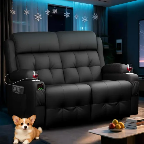 Miniatura 8 de Sofá reclinable biplaza, asiento de cine en casa de 4 plazas, sofá reclinable con USB, consola central, sillón reclinable de pared para caravana