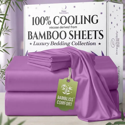 Miniatura 39 de SLEEP SANCTUARY - Juego de sábanas 100% viscosa derivada de bambú tamaño individual 4 piezas – Sábanas de lujo BamBliss de enfriamiento