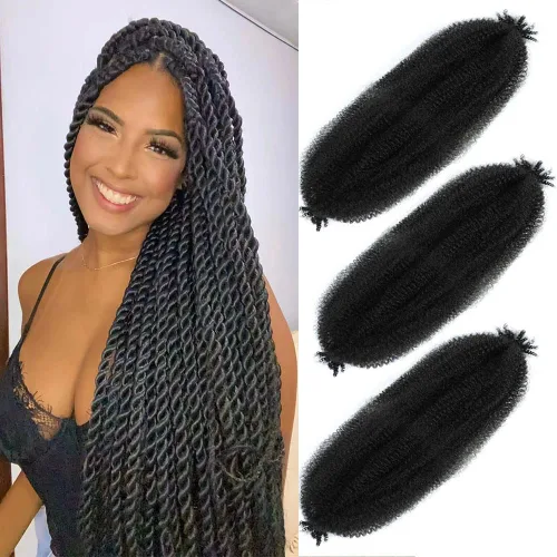 Miniatura 45 de Cabello afro trenzado elástico de 24 pulgadas 3 paquetes Cabello afro trenzado elástico Cabello afro para trenzado en crochet (24 pulgadas