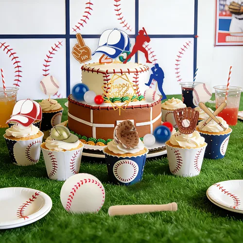 Miniatura 3 de Hooqict Juego de 26 decoraciones de pastel de béisbol con mini bolas, jugador, gorras, guantes, murciélagos, adornos de pastel de cumpleaños