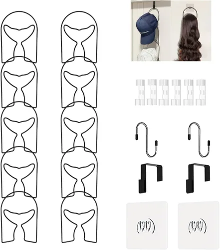 Miniatura 23 de LINFIDITE Paquete de 10 soportes para colgar sombreros, organizador flexible con múltiples ganchos, montado en la pared, sobre la puerta, para gorra