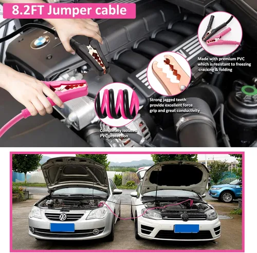 Miniatura 3 de Kit de Emergencia en Carretera para Automóvil - Kit de Emergencia de Asistencia en Carretera Rosa con Cables Puente, Juego de Herramientas