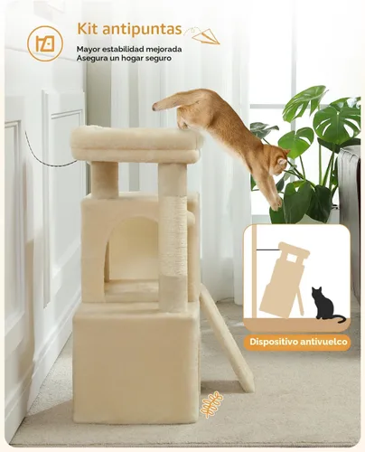 Miniatura 6 de PAWZ Road Árbol para gatos, torre para gatos de 30 pulgadas con condominios dobles para gatos de interior, casa de felpa para gatos con percha