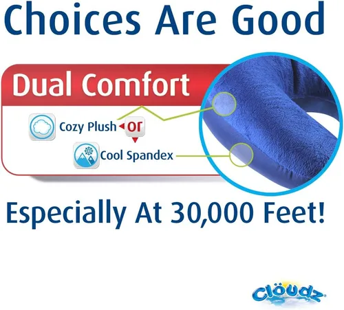 Miniatura 5 de Cloudz Almohada de cuello de viaje en avión de doble comodidad para niños. Felpa súper suave y acogedora en un lado, elastano relajante fresco