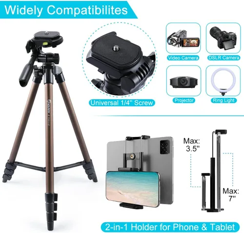 Miniatura 2 de Endurax Trípode de 60'' para Cámara Canon Nikon DSLR, Trípode para Teléfono con Cámara con Soporte Universal, Bolsa de Transporte, Carga Máx. 6.6