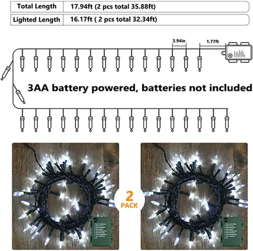 Miniatura 5 de BrizLabs - Luces de Navidad para decoración en interiores y exteriores, funcionan a batería Blanco frío