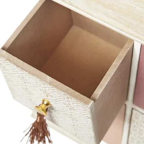 Miniatura 4 de Deco 79 Joyero floral de madera de 4 cajones con pomos de borlas, 9 x 4 x 9 pulgadas, marrón