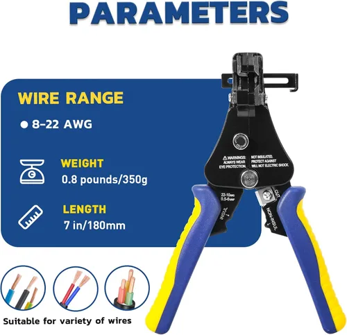 Miniatura 4 de haisstronica Herramienta pelacables, 3 en 1, pelacables automáticos ajustables y resistentes para 8-22 AWG, pelacables, corte, engaste de 7 pulgadas