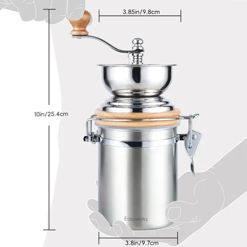 Miniatura 3 de Easyworkz Molinillo de café manual con recipiente hermético,Ajuste ajustable,Herramienta de molino de grano de café de rebabas de acero inoxidable