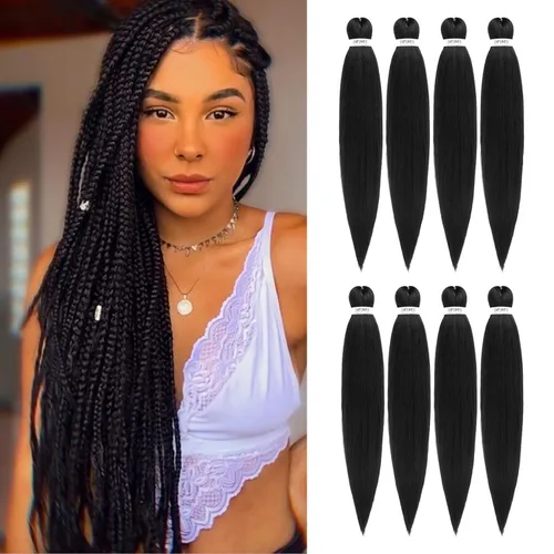 Miniatura 27 de Cabello trenzado preestirado - 12 pulgadas, 8 paquetes, cabello trenzado natural negro corto para trenzas torcidas o trenzas en caja, extensiones