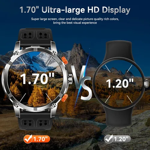 Miniatura 3 de Reloj inteligente militar para hombre (llamada/respuesta de llamada) con linterna LED, pantalla grande HD de 1.7 pulgadas con batería de 530 mAh