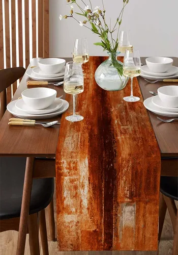 Miniatura 4 de Camino de mesa naranja quemado, 120 pulgadas de largo, pinturas modernas al óleo, camino de mesa abstracto para cocina, comedor, bufandas, obra