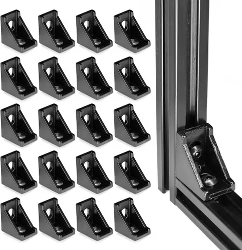 Miniatura 12 de Juego de 20 conectores de perfil de extrusión de aluminio de la serie 2020, 20 soportes de esquina, con 40 tuercas en T y tornillo hexagonal M5×8