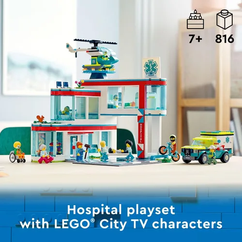 Miniatura 2 de LEGO City Hospital Building Set 60330 con ambulancia de juguete, helicóptero de rescate y 12 mini figuras, hospital de juguete de simulación
