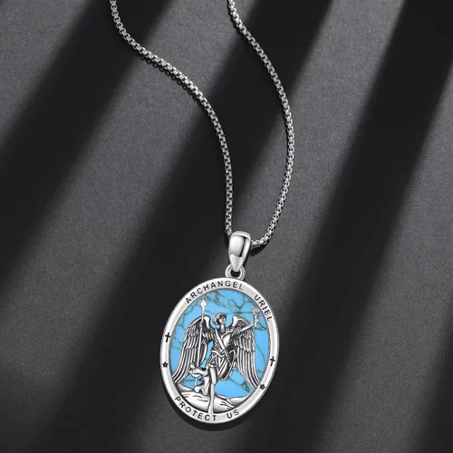 Miniatura 306 de Collar con colgante de plata de ley 925 con medalla de San Patrón, joyería religiosa para hombres y mujeres, con cadena de acero inoxidable 316L
