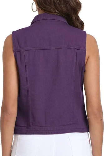 Miniatura 35 de Xeoxarel Chaleco de mezclilla para mujer, chaqueta vaquera sin mangas (XS-XXL)