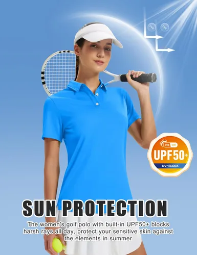 Miniatura 3 de TACVASEN Camisas polo para mujer, con protección solar UPF 50+, manga corta, secado rápido, cuello de 3 botones, ligeras