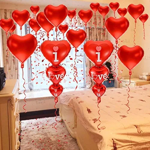 Miniatura 7 de 20 + 2 globos con texto en inglés "I Love You", globos de corazón, decoraciones del día de San Valentín e idea de regalo para él o ella