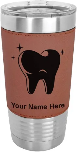 Miniatura 11 de LaserGram Vaso aislado al vacío de 20 onzas, con dientes, grabado personalizado incluido (piel sintética, estilo béisbol)