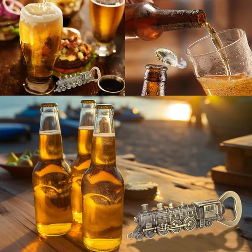 Miniatura 8 de Abrebotellas de tren de vapor, abridor de cerveza único para hombres, papá, novio, regalos de cumpleaños, locomotora de bronce con bolsa de Bronce