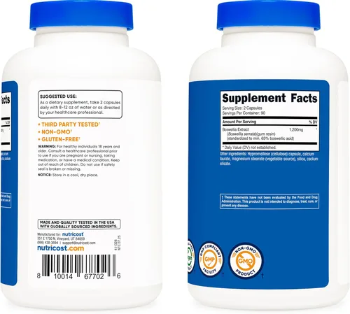 Miniatura 4 de Nutricost Boswellia Extract 180 cápsulas para 90 porciones por botella, sin gluten y sin OMG, vegano
