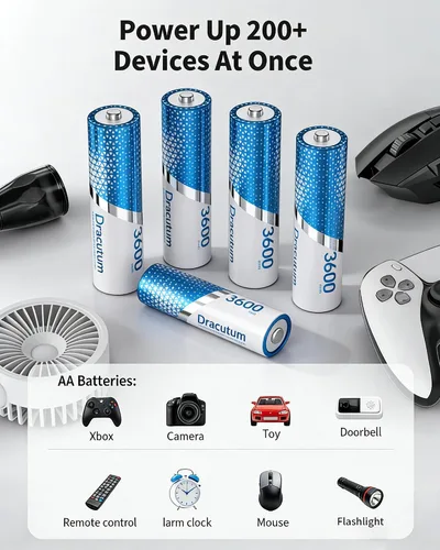 Miniatura 8 de Paquete de 8 baterías AA recargables de 3600 mWh, baterías AA de litio recargables de 1.5 V, más de 2000 ciclos de larga duración doble A