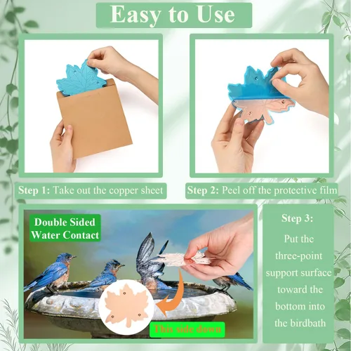 Miniatura 5 de Disco purificador de baño de pájaros de cobre puro 99.99%, diseño de hoja de arce, 0.024 in de grosor, limpiador de agua de soporte de triple punto