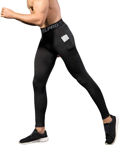 Miniatura 2 de Queerier 3 Pack Men's Compression Pants Athletic Leggings with Pockets Running Baselayer Tights Cycling Workout Pants