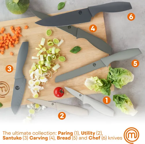 Miniatura 2 de MasterChef Juego de Bloque de Cuchillos de 6 Cuchillos de Cocina, Cuchillas de Acero Inoxidable Extra Afiladas para Corte Profesional con TIERRA