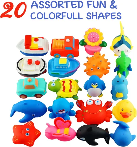 Miniatura 8 de Dimple Juego de 20 juguetes de baño flotantes, animales marinos, juguetes para niños y niñas, varios amigos de animales marinos, aprieta