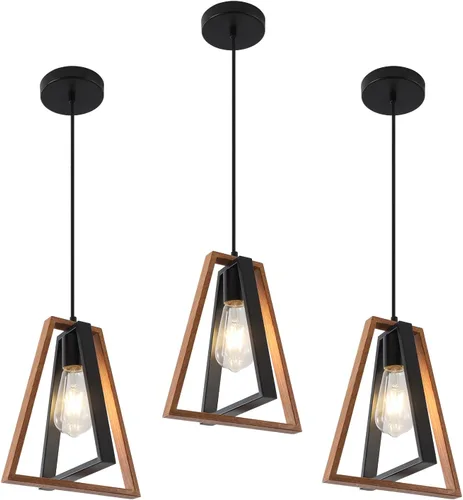 Miniatura 10 de Lámpara colgante de casa de campo negra para isla de cocina, lámpara colgante rústica, altura ajustable, lámpara colgante de techo de metal, mini