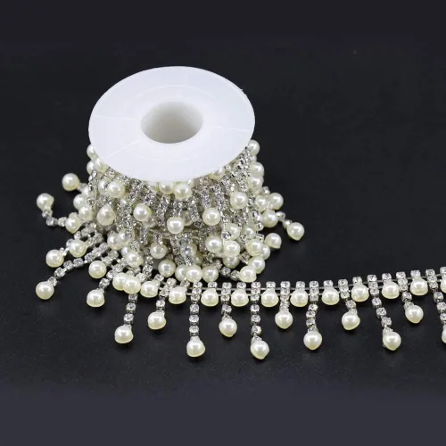 Miniatura 3 de Jerler Cadena de diamantes de imitación de cristal de 1 yarda, cuentas de perlas incrustadas para decoración de bricolaje y adornos de novia, ideal
