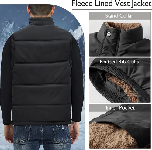 Miniatura 4 de CROYEE Chaleco acolchado de invierno para hombre con forro de piel suave, sin mangas