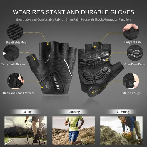 Miniatura 8 de Inbike - Guantes de ciclismo para hombre, 5 mm 0.19 pulgadas, almohadilla de gel absorbente de golpes, antideslizantes, transpirables