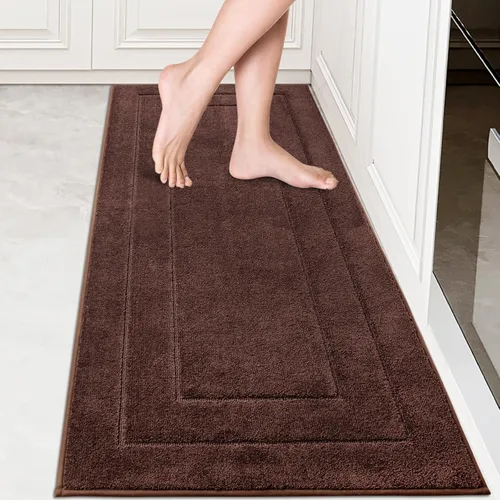 Miniatura 13 de PURRUGS Juego de 2 alfombras de cocina lavables a máquina (24 x 35.5 + 24 x 59 pulgadas), alfombras de pasillo de cocina antideslizantes y Marrón