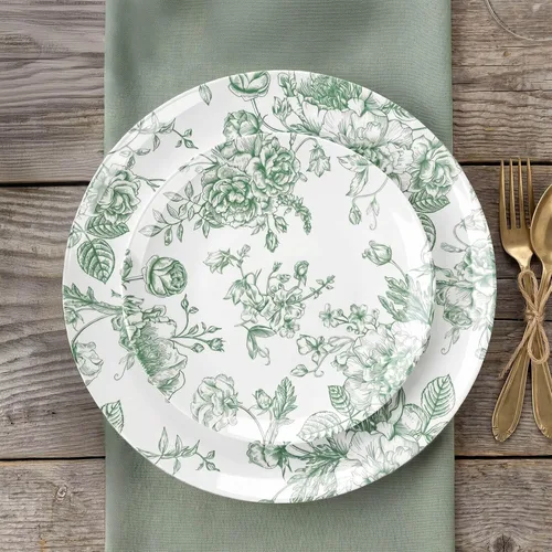 Miniatura 19 de Efavormart - Paquete de 10 platos de postre de plástico francés – Azul y Blanco Floral, platos de ensalada desechables redondos de 7 pulgadas
