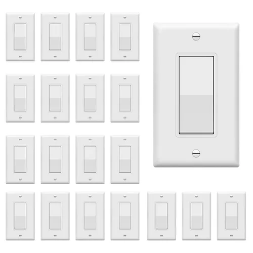 Miniatura 14 de ENERLITES Decorator Paddle Rocker Interruptor de luz, acabado brillante, un solo polo, 3 cables, tornillo de tierra, grado residencial, 15 A, 120