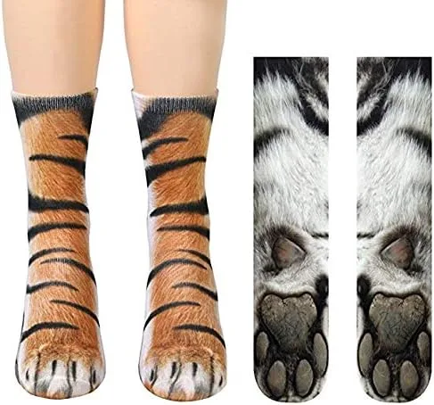 Miniatura 3 de ATROPOS 3 pares de calcetines de pata de animal, calcetines unisex impresos en 3D, calcetines novedosos con patas de animales para hombres, mujeres