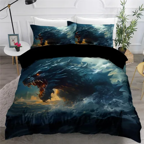Juego de funda de edredón de tamaño individual, funda de edredón de dinosaurio para hombres, juego de ropa de cama 3D para niños y niños, microfibra