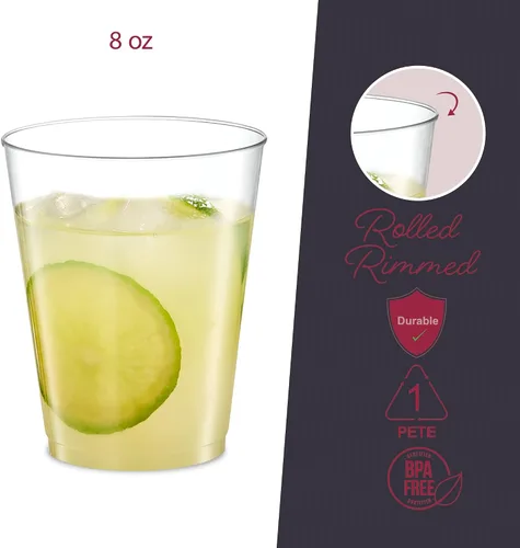 Miniatura 2 de PLASTICPRO Vasos desechables de plástico cristalino transparente de 8 oz para fiestas y bodas, paquete de 50