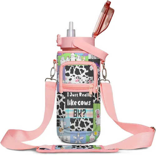 Miniatura 18 de Goth Moon Botella de agua de medio galón con funda - Botella de agua con tapa abatible sin BPA de 32 onzas - con marcador de tiempo, jarra de agua a