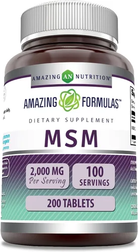 Amazing Formulas MSM (Metilsulfonilmetano) Suplemento | 1000 mg por porción | 200 tabletas | Sin OMG | Sin gluten | Fabricado en Estados Unidos