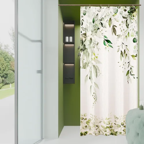 Miniatura 22 de Cortina de ducha de hojas de eucalipto negras para baño: juego de cortinas de ducha con acuarela de arte estético con ganchos, decoración de tela