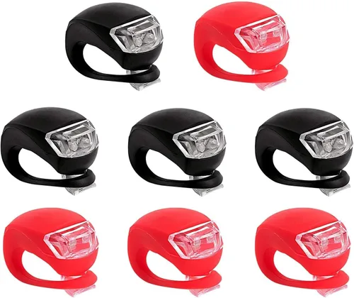 Paquete de 8 luces de bicicleta, juego de luces LED de silicona para bicicleta, 4 faros delanteros de bicicleta y 4 luces traseras (rojo y blanco),