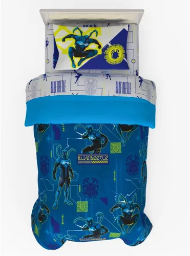 WB Blue Beetle - Juego de edredón y sábanas de microfibra súper suave, 4 piezas, tamaño individual, (producto oficial) por Franco