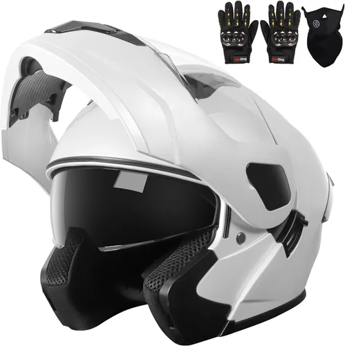 Miniatura 15 de Casco modular para motocicleta de adultos, con doble visera abatible, cara completa, aprobado por DOT para hombres, mujeres, moto, ATV, UTV, moto